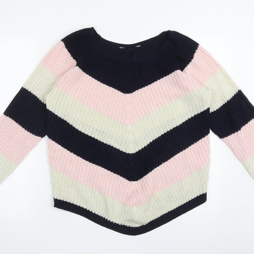 Preworn Womens Multicoloured Crew Neck Striped Acrylic Pullover Jumper Size M