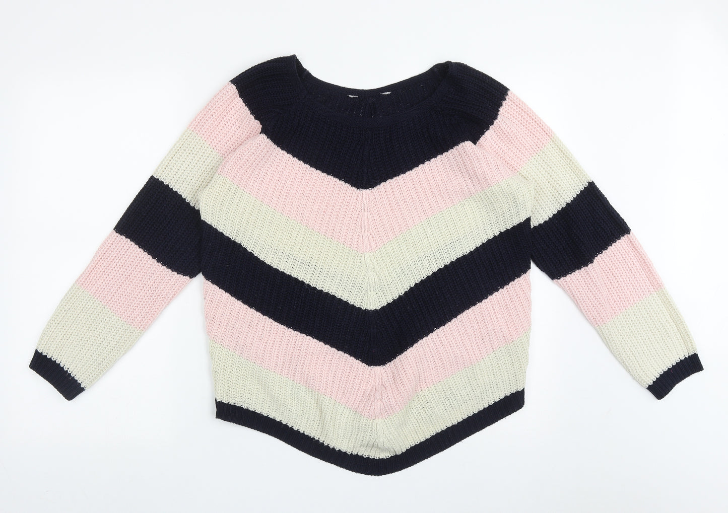 Preworn Womens Multicoloured Crew Neck Striped Acrylic Pullover Jumper Size M