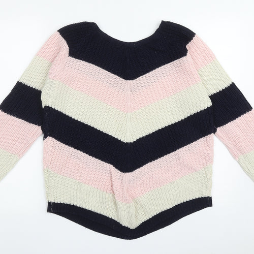 Preworn Womens Multicoloured Crew Neck Striped Acrylic Pullover Jumper Size M