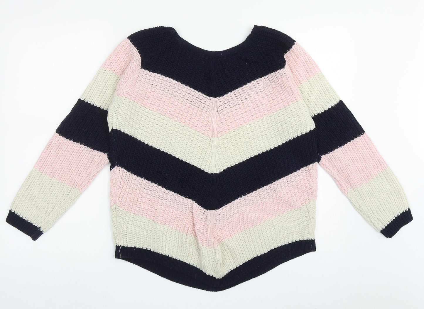 Preworn Womens Multicoloured Crew Neck Striped Acrylic Pullover Jumper Size M