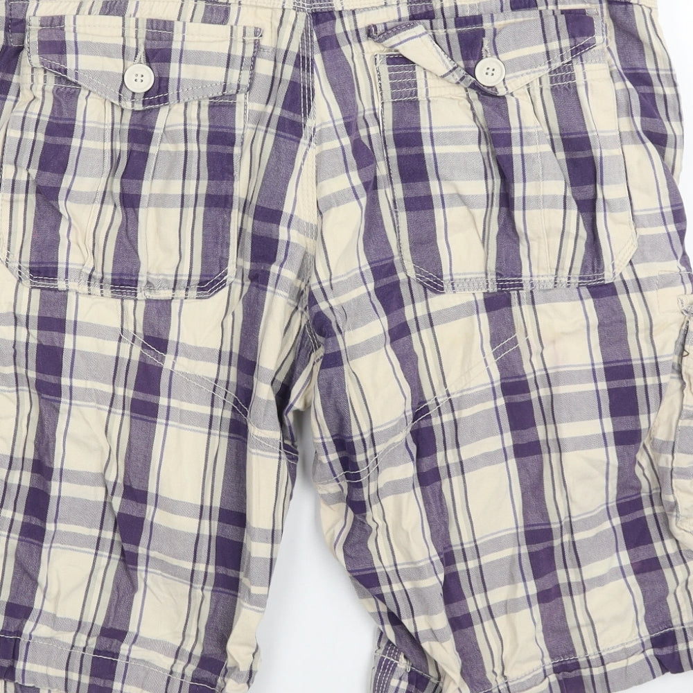 huntington & co Mens Purple Check Cotton Cargo Shorts Size L L11 in Regular Button