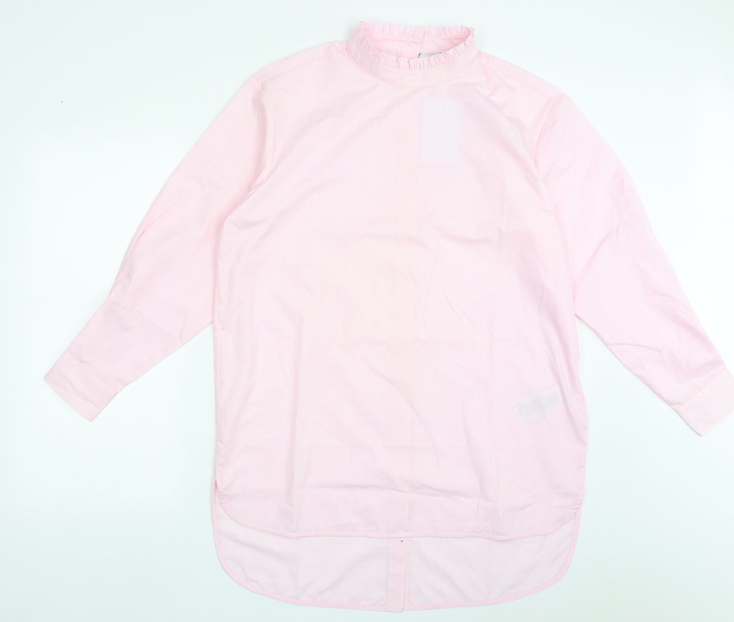 ICHI Womens Pink  Polyester Shirt Dress  Size 8  High Neck Button - Lettuce edging on collar