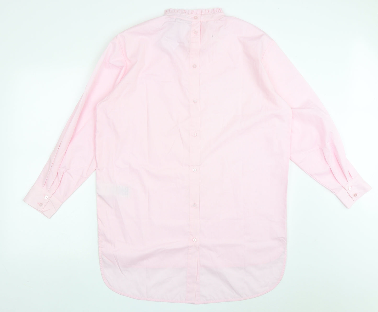 ICHI Womens Pink  Polyester Shirt Dress  Size 8  High Neck Button - Lettuce edging on collar