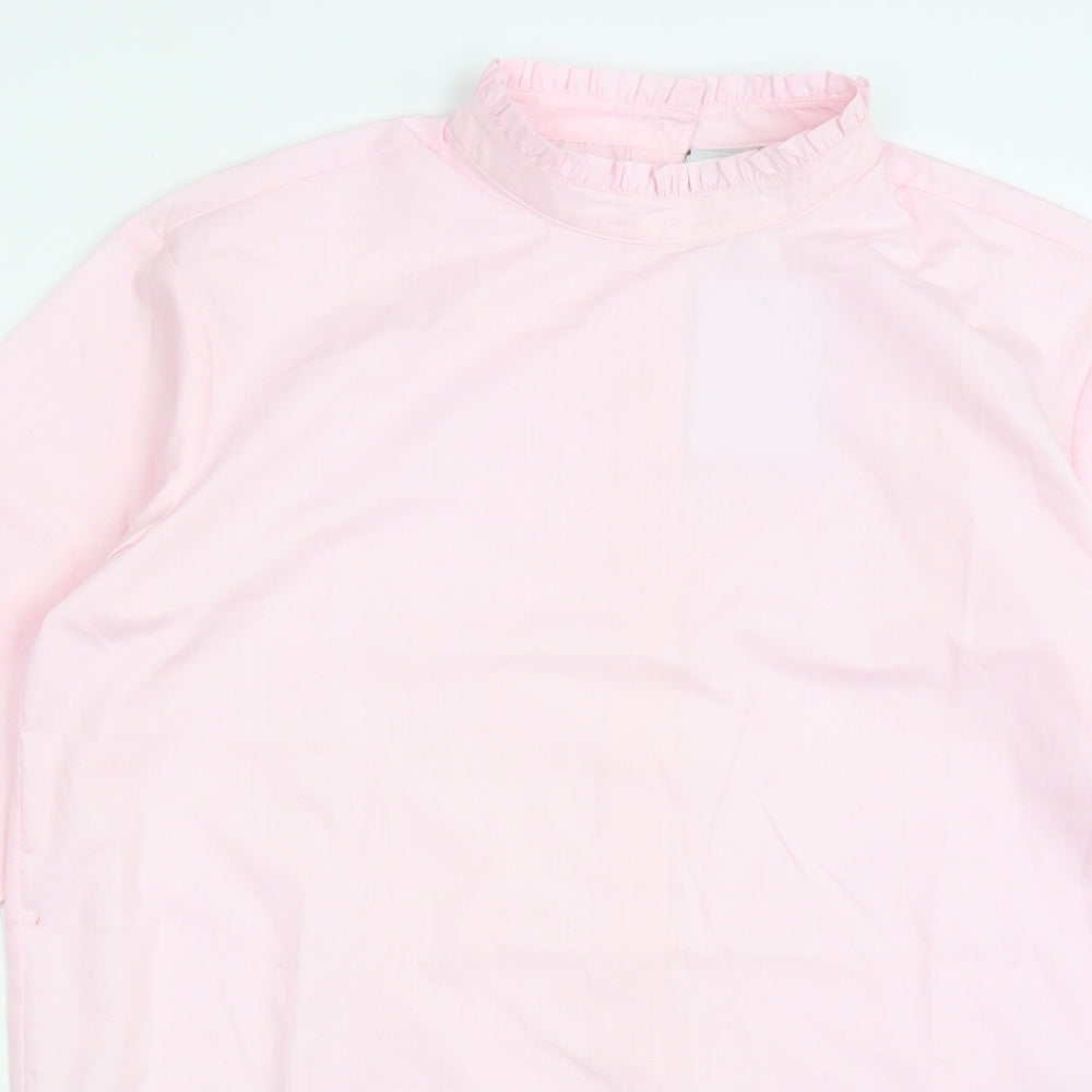 ICHI Womens Pink  Polyester Shirt Dress  Size 8  High Neck Button - Lettuce edging on collar