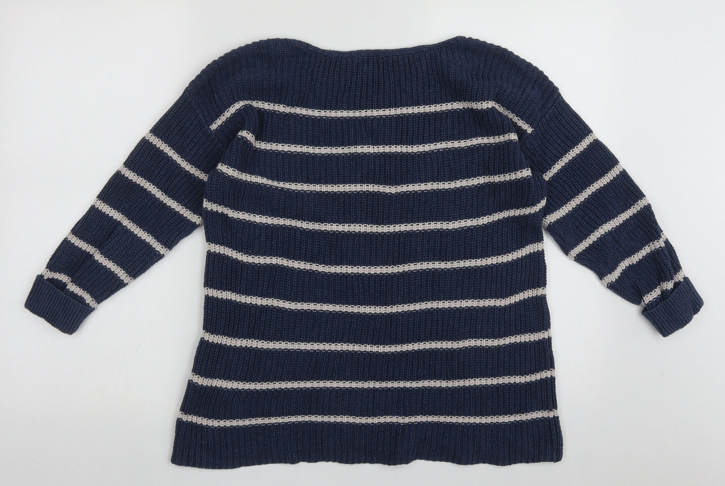 Fat Face Womens Blue Boat Neck Striped Cotton Pullover Jumper Size 8