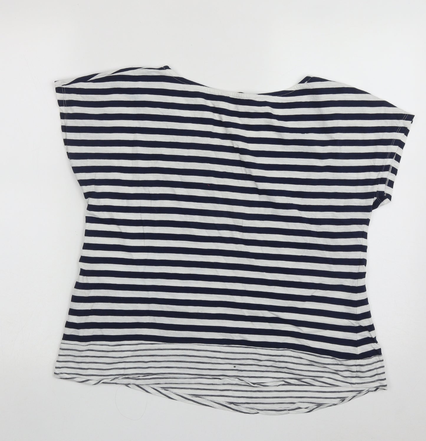 TU Womens Blue Striped Cotton Basic T-Shirt Size 14 Crew Neck