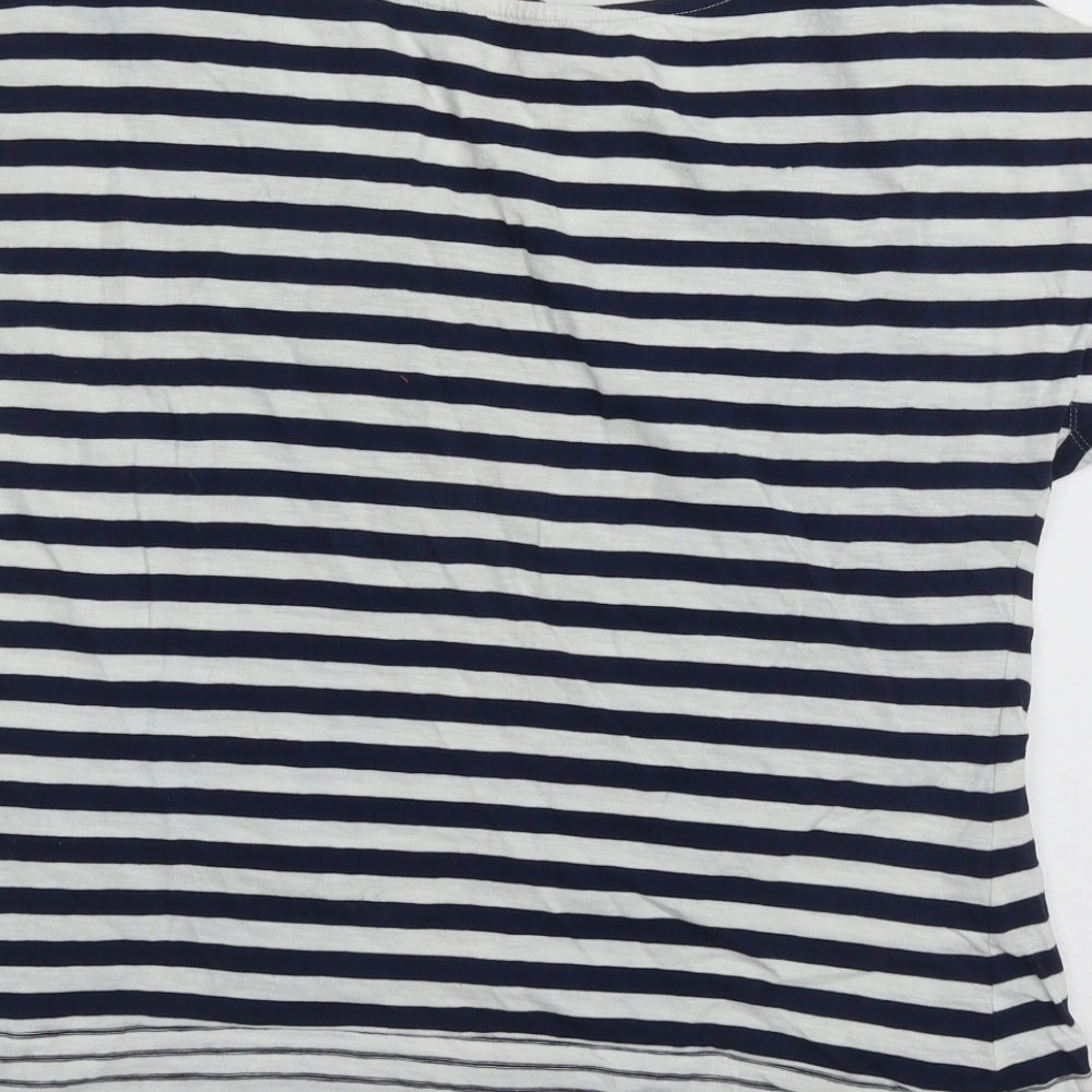 TU Womens Blue Striped Cotton Basic T-Shirt Size 14 Crew Neck