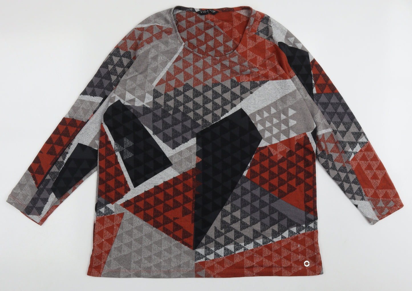 Vizari Womens Orange Crew Neck Plaid Polyester Pullover Jumper Size L