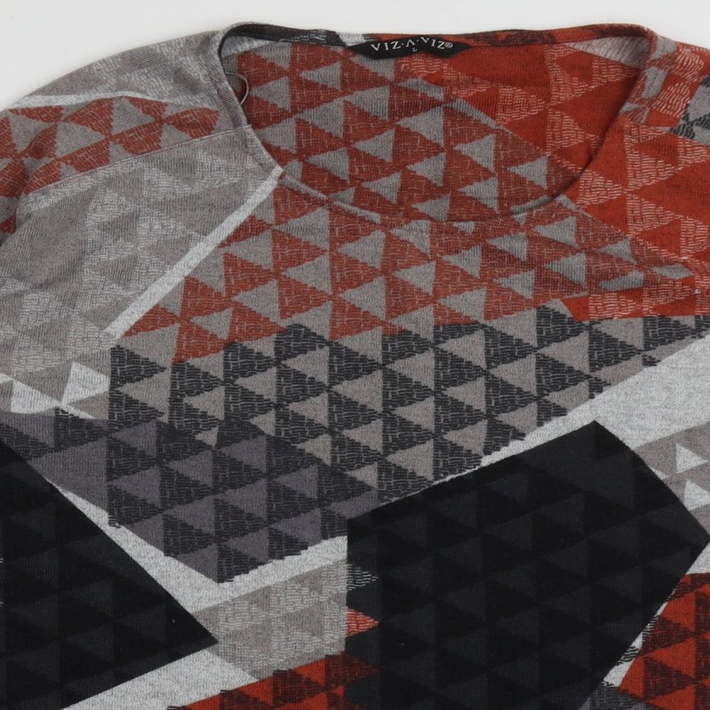 Vizari Womens Orange Crew Neck Plaid Polyester Pullover Jumper Size L