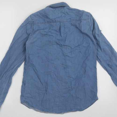 Topshop Womens Blue  Cotton Basic Button-Up Size 8 Collared