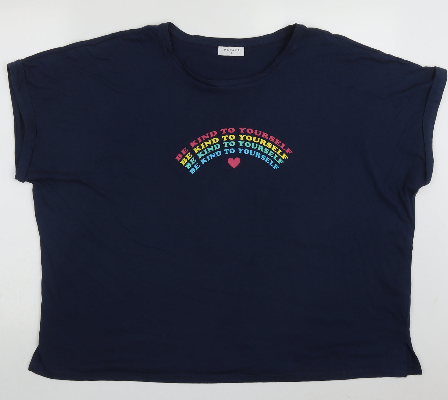 Papaya Womens Blue  Cotton Basic T-Shirt Size XL Crew Neck - Be Kind to Yourself
