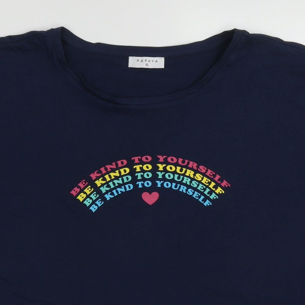Papaya Womens Blue  Cotton Basic T-Shirt Size XL Crew Neck - Be Kind to Yourself
