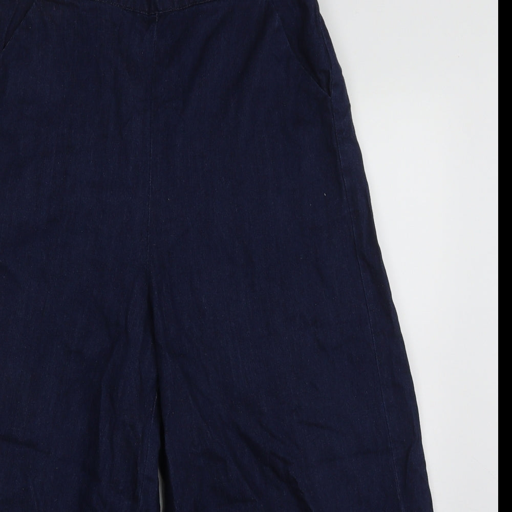 Preworn Womens Blue  Cotton Cropped Trousers Size 28 L20 in Regular Buckle