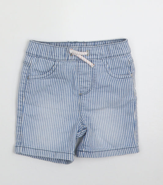 Front view of Primark boys’ blue striped cotton shorts outfit/set, size 12-18, months tie