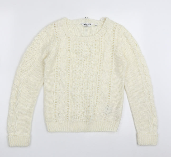 Generation New Look Girls White Crew Neck Geometric Acrylic Pullover Jumper Size 12-13 Years Zip
