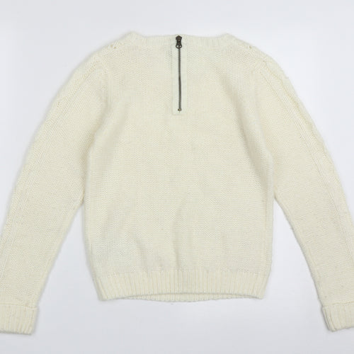 Generation New Look Girls White Crew Neck Geometric Acrylic Pullover Jumper Size 12-13 Years  Zip