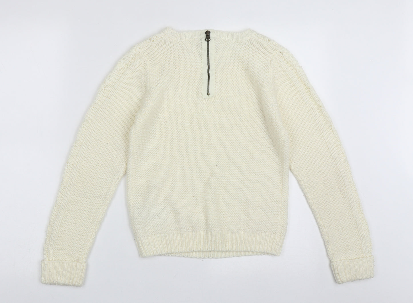 Generation New Look Girls White Crew Neck Geometric Acrylic Pullover Jumper Size 12-13 Years  Zip