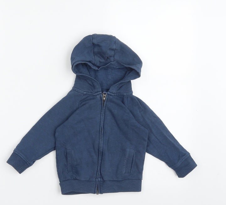 mext Boys Blue Cotton Full Zip Jumper Size 9-12 Months Zip