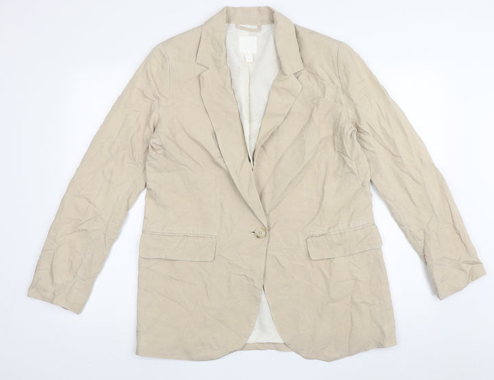 H&M Womens Beige Jacket Blazer Size 12 Button