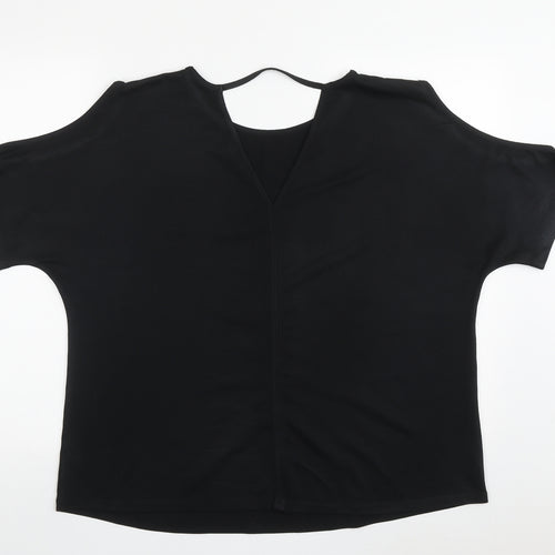 F&F Womens Black  Polyester Basic Blouse Size 16 Boat Neck - cold shoudler