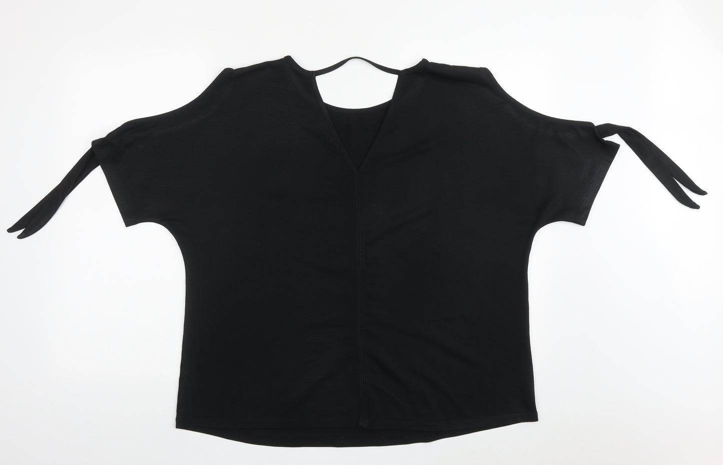 F&F Womens Black  Polyester Basic Blouse Size 16 Boat Neck - cold shoudler