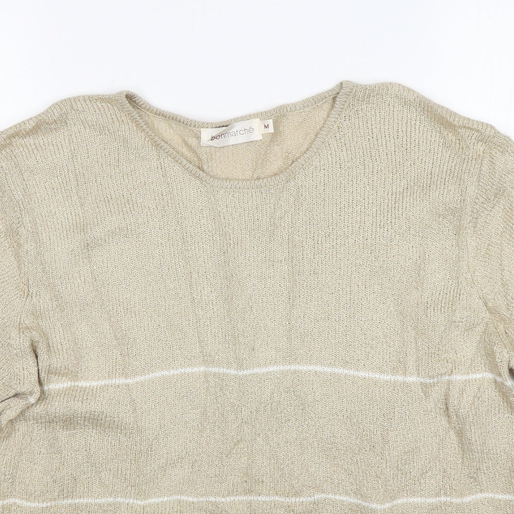 Bonmarché Womens Beige Round Neck  Acrylic Pullover Jumper Size M