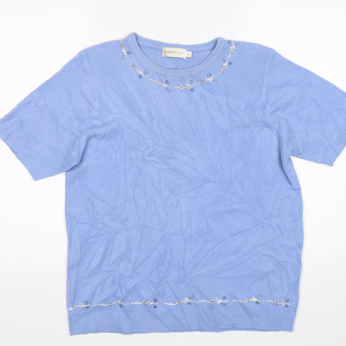 Bonmarché Womens Blue Round Neck Floral Acrylic Pullover Jumper Size L