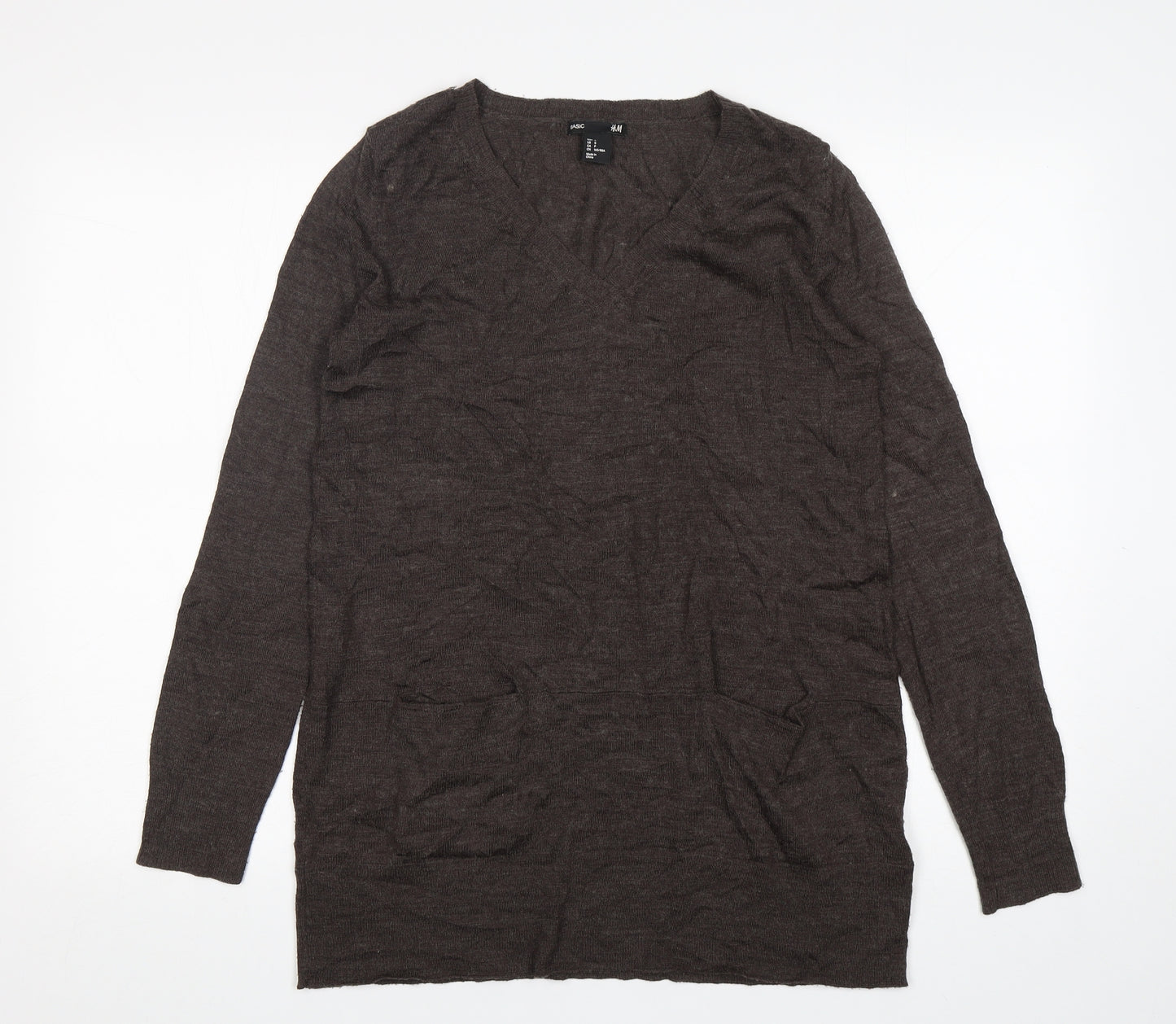 H&M Womens Brown V-Neck  Acrylic Pullover Jumper Size S