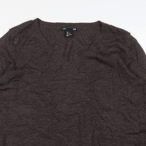 H&M Womens Brown V-Neck  Acrylic Pullover Jumper Size S