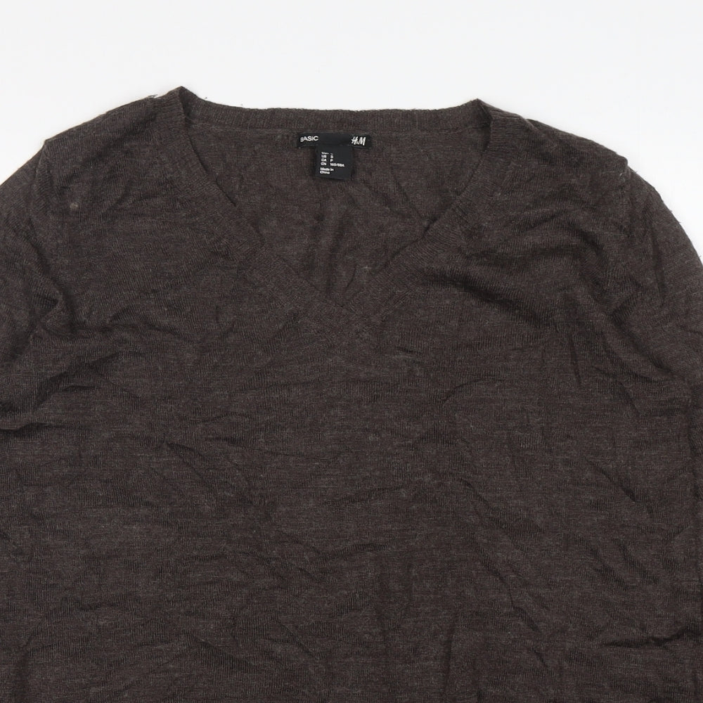 H&M Womens Brown V-Neck  Acrylic Pullover Jumper Size S