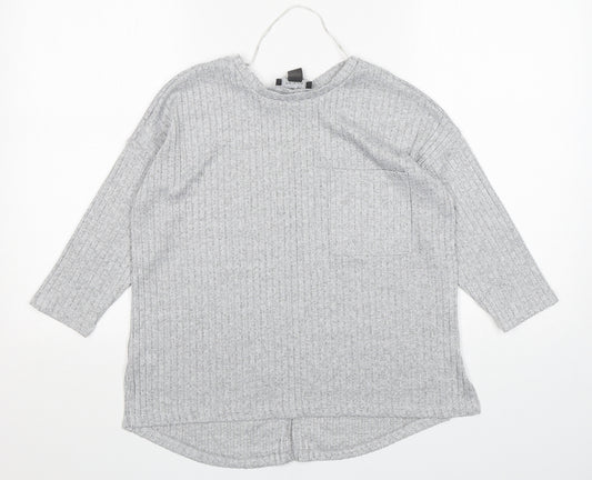 Front view of Primark women’s grey round neck polyester jumper, size XS