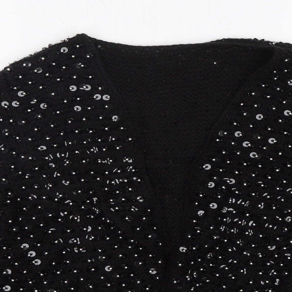 Topshop Womens Black V-Neck  Acrylic Cardigan Jumper Size M