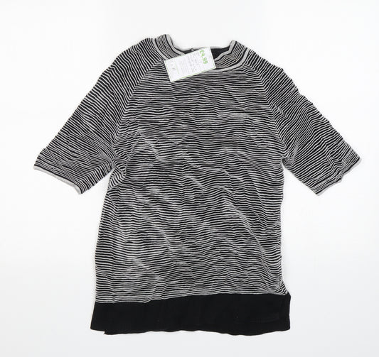 Front view of Next women’s multicoloured round neck striped viscose jumper, size UK 12