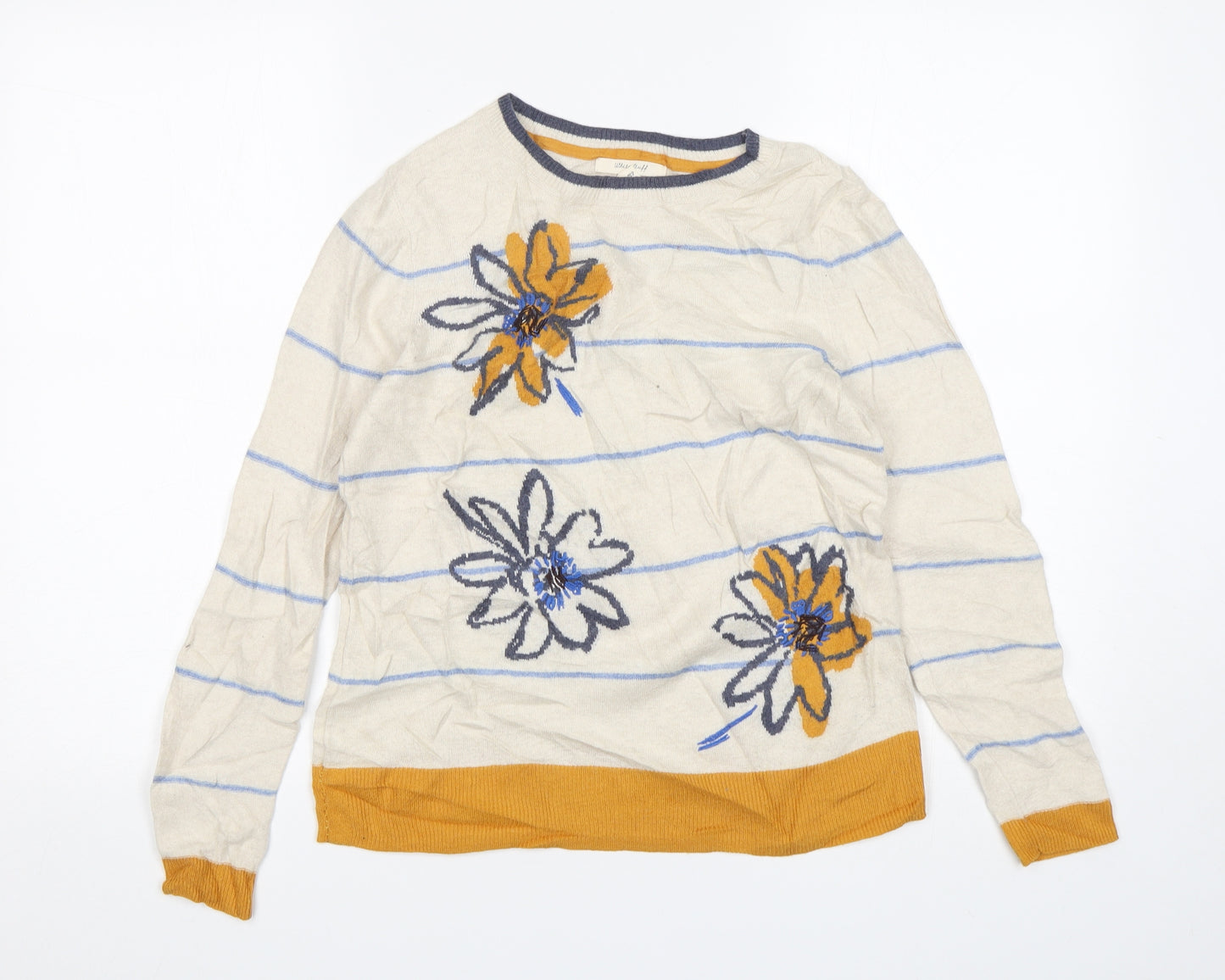 White Stuff Womens Multicoloured Round Neck Striped Viscose Pullover Jumper Size 10