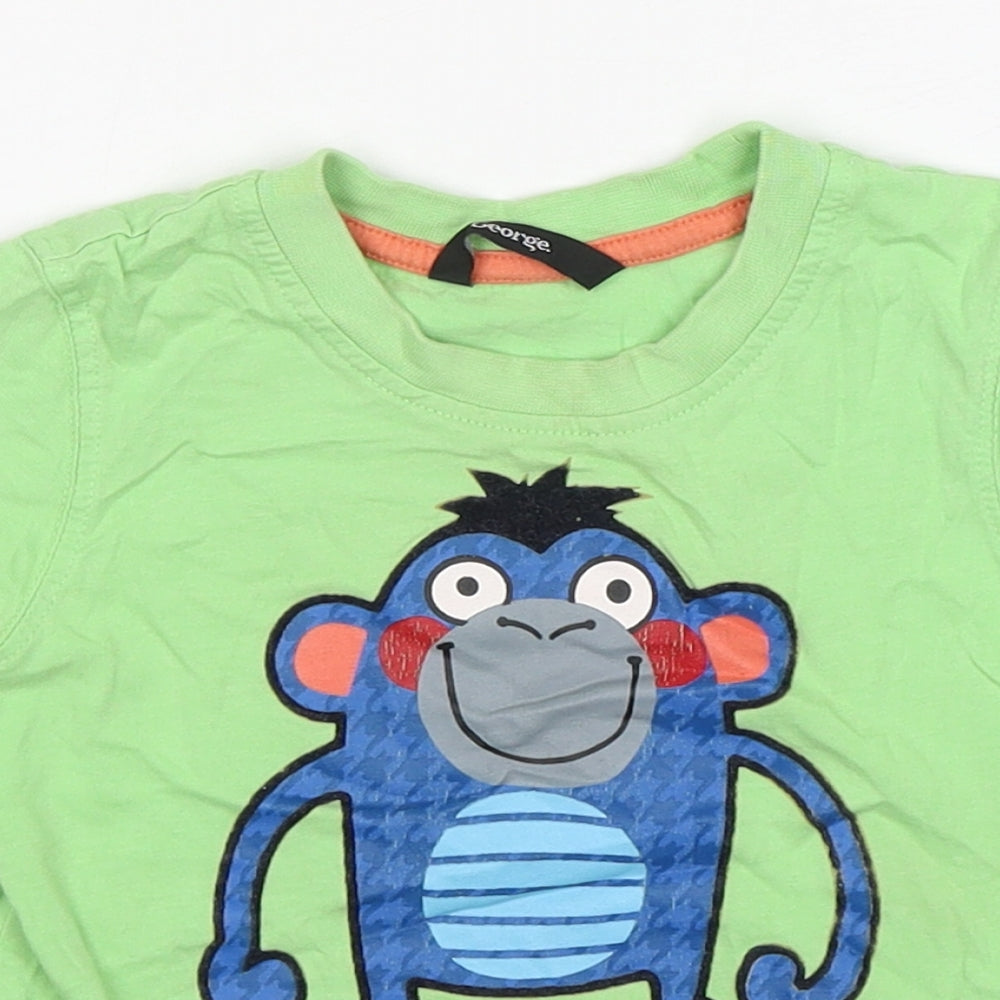 George Baby Green Animal Print Cotton Basic T-Shirt Size 18-24 Months Round Neck