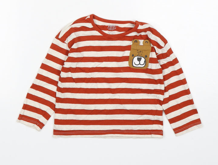 F&F Boys Multicoloured Striped Cotton Basic T-Shirt Size 18-24 Months Round Neck