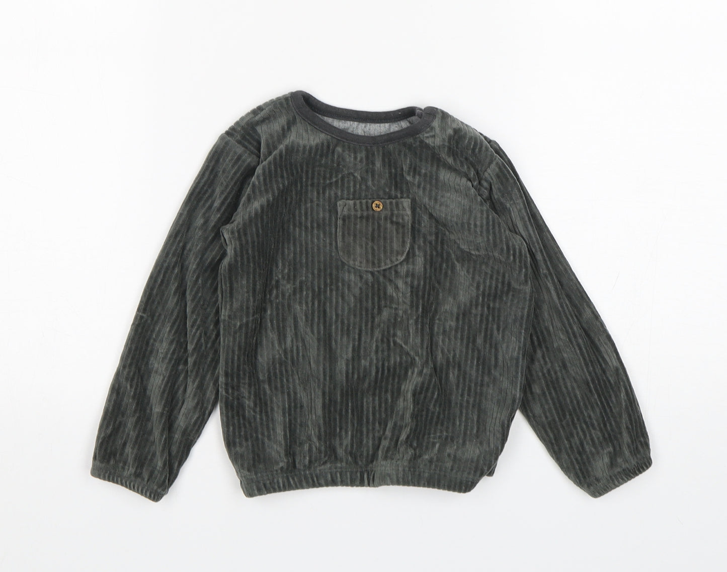 M&S Boys Green Round Neck  Cotton Pullover Jumper Size 2-3 Years