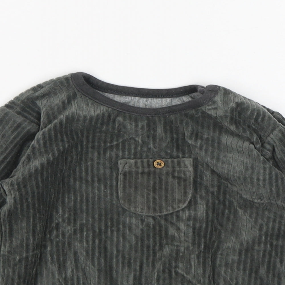 M&S Boys Green Round Neck  Cotton Pullover Jumper Size 2-3 Years