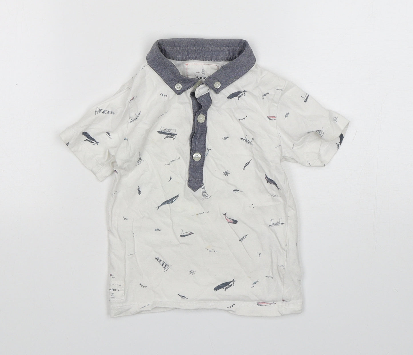 Junior J Boys White Animal Print Cotton Basic Polo Size 18-24 Months Collared