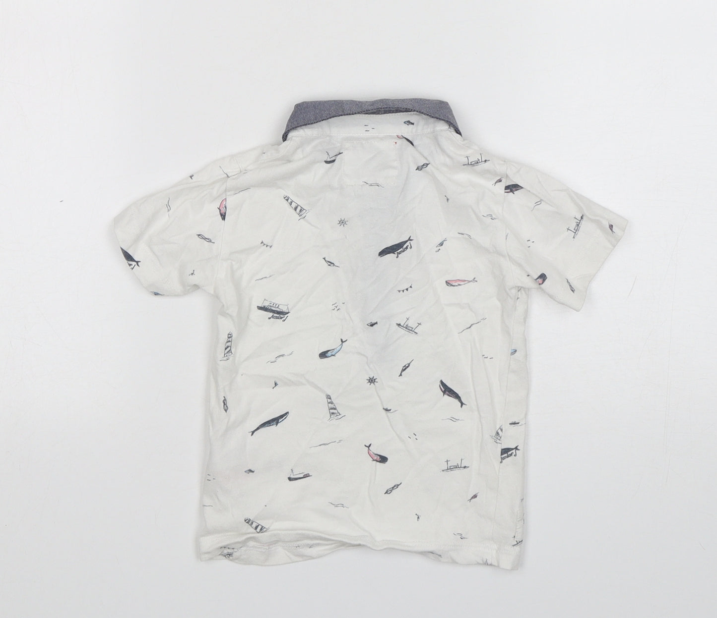 Junior J Boys White Animal Print Cotton Basic Polo Size 18-24 Months Collared
