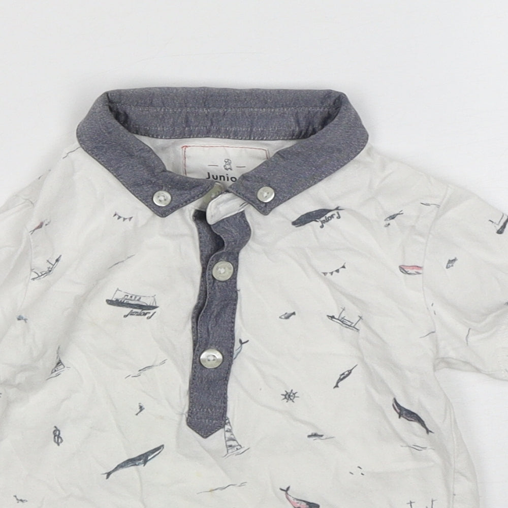 Junior J Boys White Animal Print Cotton Basic Polo Size 18-24 Months Collared