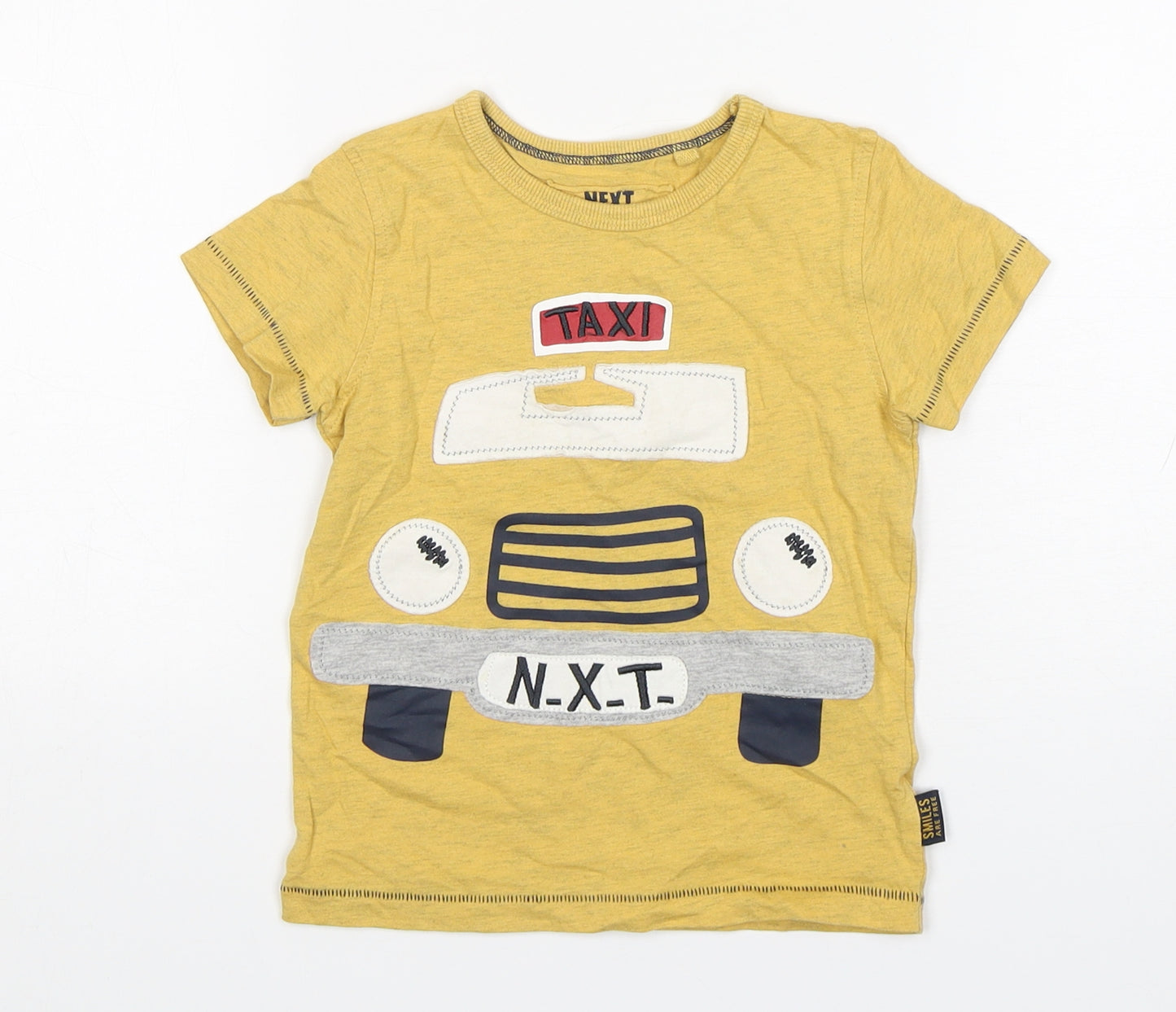NEXT Boys Yellow  Cotton Basic T-Shirt Size 18-24 Months Round Neck