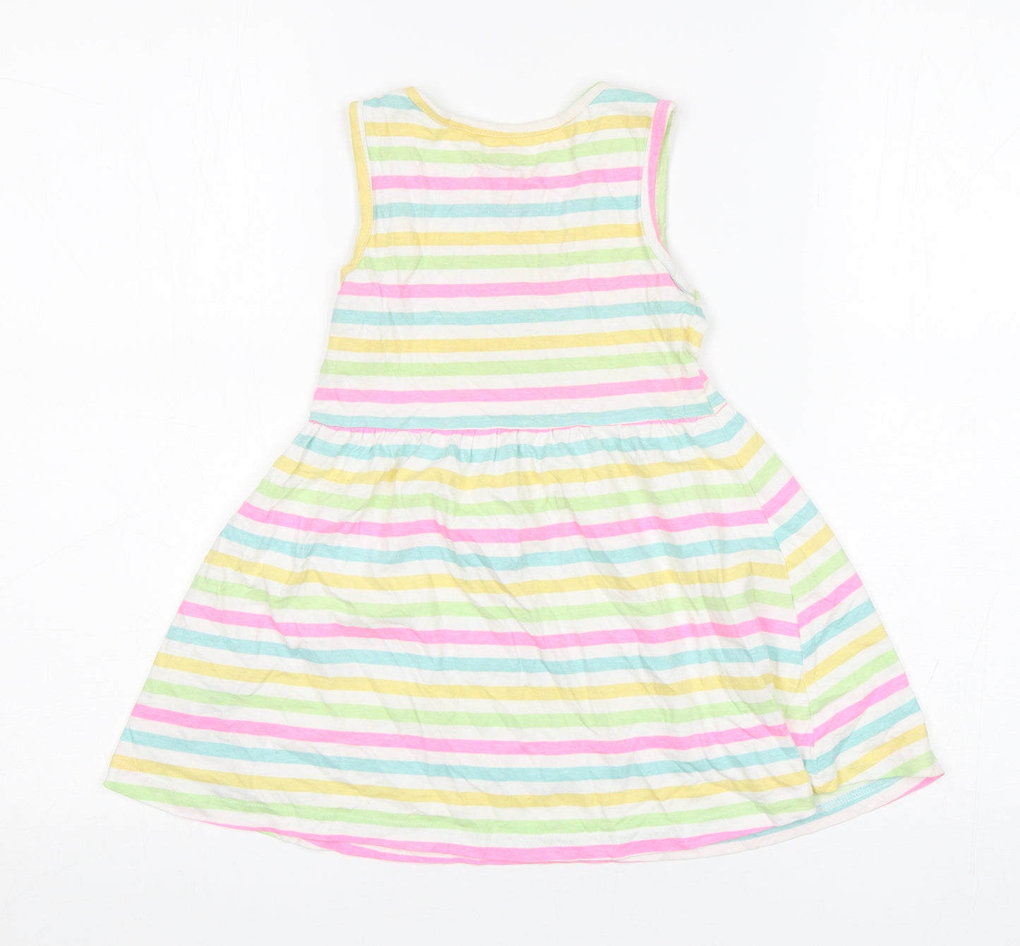 Primark Girls Multicoloured Striped Cotton A-Line  Size 4-5 Years  Round Neck  - Little Mermaid