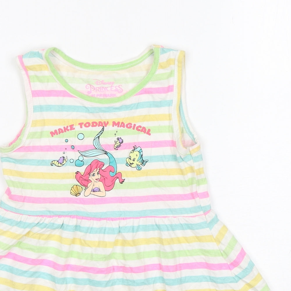 Primark Girls Multicoloured Striped Cotton A-Line  Size 4-5 Years  Round Neck  - Little Mermaid