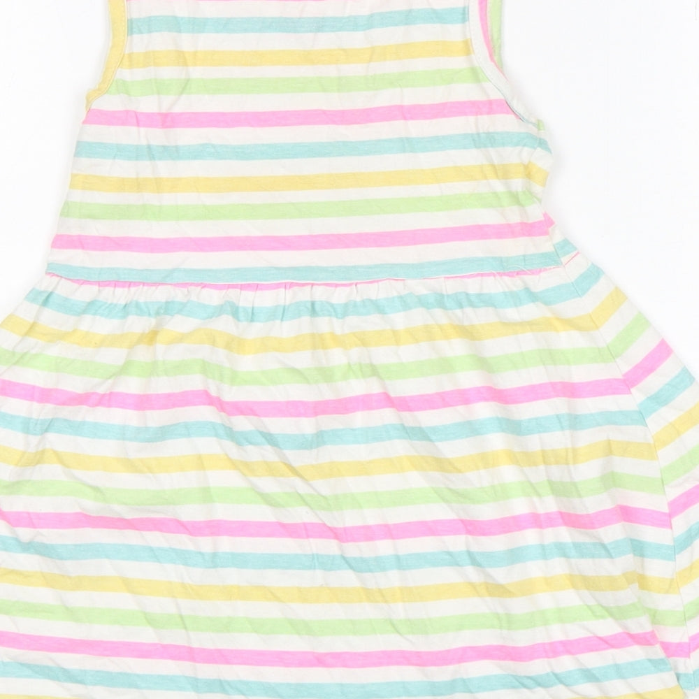 Primark Girls Multicoloured Striped Cotton A-Line  Size 4-5 Years  Round Neck  - Little Mermaid