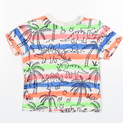 F&F Boys Multicoloured Striped Cotton Basic T-Shirt Size 12-18 Months Round Neck  - Dinosaurs