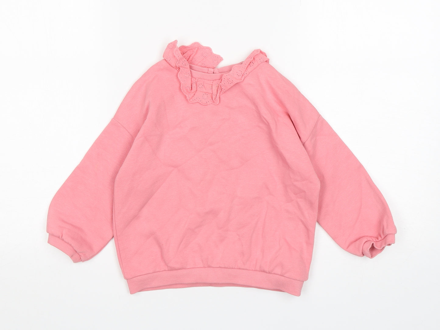 F&F Girls Pink Round Neck  Cotton Pullover Jumper Size 3-4 Years