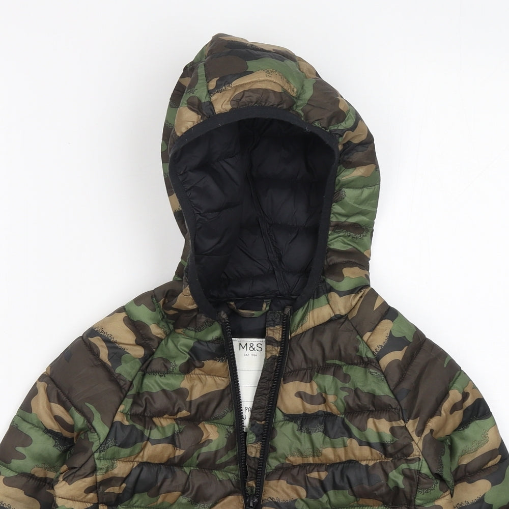 M&S Boys Multicoloured Camouflage  Puffer Jacket Jacket Size 4-5 Years