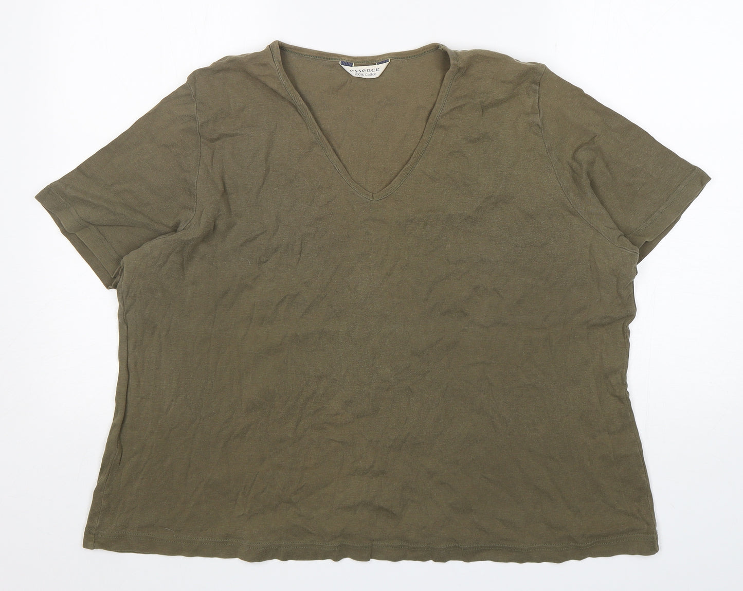 Essence  Womens Green  Cotton Basic T-Shirt Size 26 V-Neck