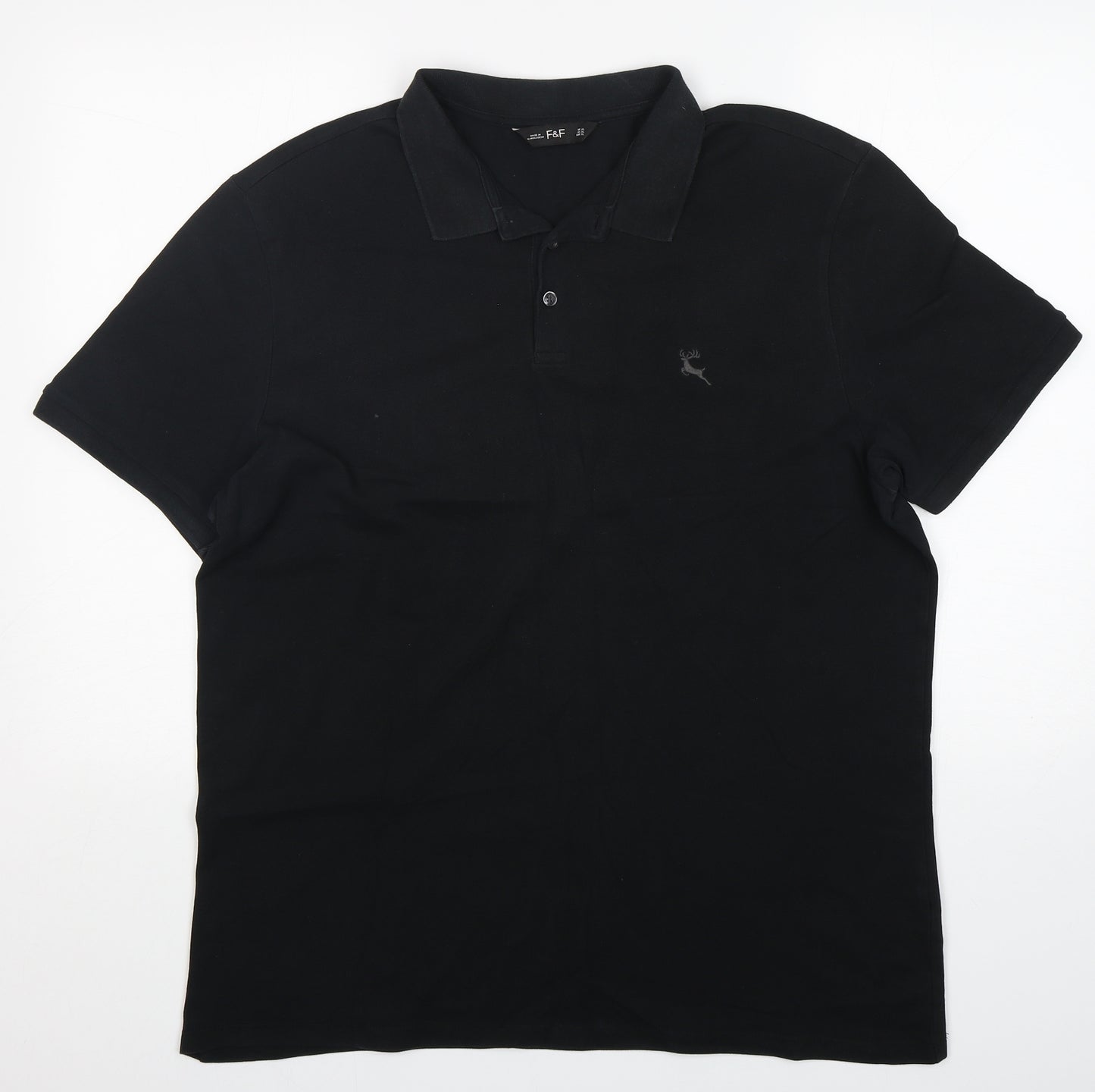 F&F Mens Black  Cotton  Polo Size XL Collared